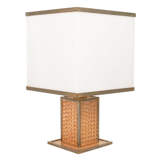 Table Lamp in Acrylic Glass, Rattan and Brass by Christian Dior, Italy, 1970s For Sale
