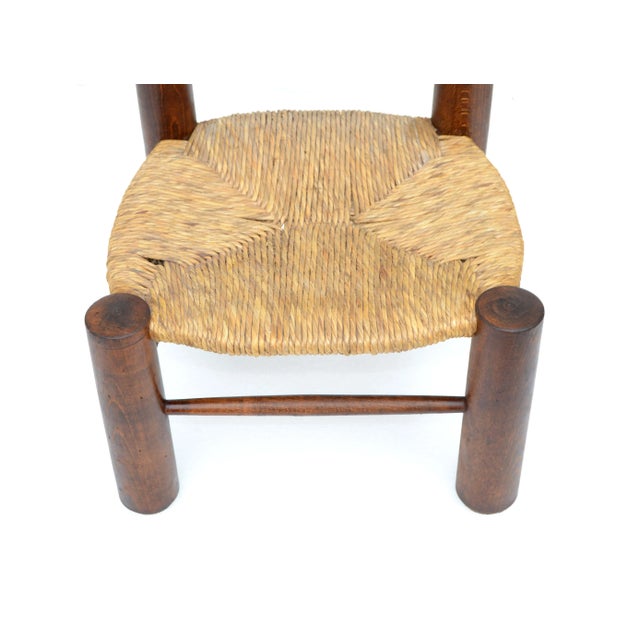 Wood Charlotte Perriand Style Turned Wood Kid's Chair Woven Rush Seat France 1960 For Sale - Image 7 of 12
