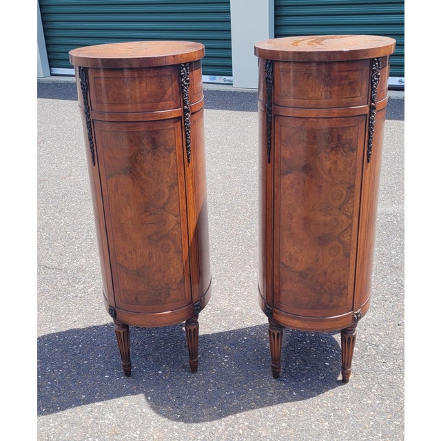 Pair 1920s Tall Oval French End Table Night Stands For Sale - Image 11 of 18