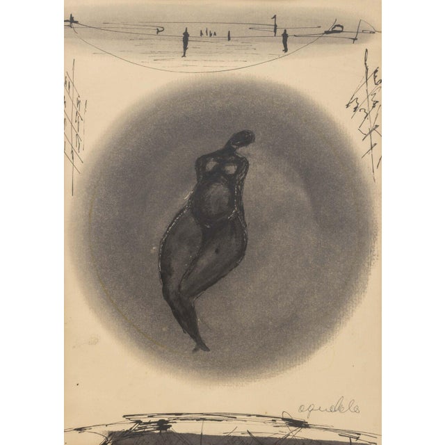 Agudelo (XX), Abstract Venus Composition, Ink on Paper, mid 20th century, signed in pencil lower right, wood frame. Image:...