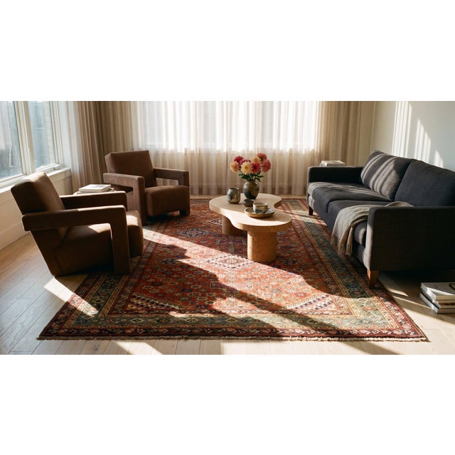 Classy Red Ground With Three Lozenge Motif Herati Design Persian Bakshaiesh Gallery Rug For Sale - Image 12 of 13