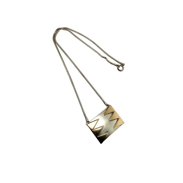 Modern M&j Savitt Modernist Sterling Silver and 14k Gold Pendant Necklace, 1970s-1980s For Sale - Image 3 of 9