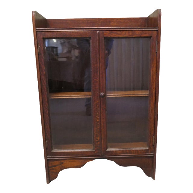 Small Oak Glazed Bookcase with Gallery, 1900s For Sale