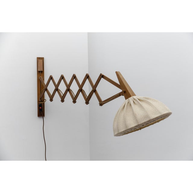 Scandinavian Scissor Wall Lamp in Wood and Fabric, 1960s For Sale - Image 11 of 18