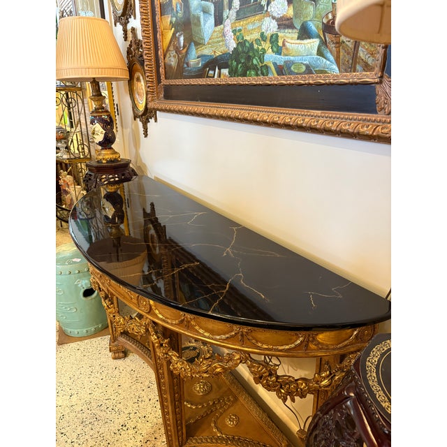 Pair of Black Faux Marble Top Consoles For Sale - Image 10 of 10