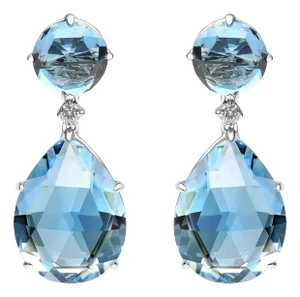 18K White Gold 1/5 Cttw Diamond with Round London Blue Topaz and 20 x 15mm Pear Cut Sky Blue Topaz G