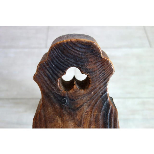 Brutalist Tripod Chair in Carved Wood, France, 1960s For Sale - Image 10 of 14