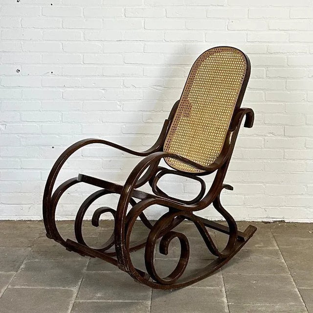 Wood Vintage Brown Rocking Chair style of Michael Thonet For Sale - Image 7 of 12