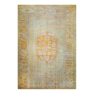 1890s Ivory Large Open Field Antique Turkish Decorative Medallion Oushak Rug For Sale