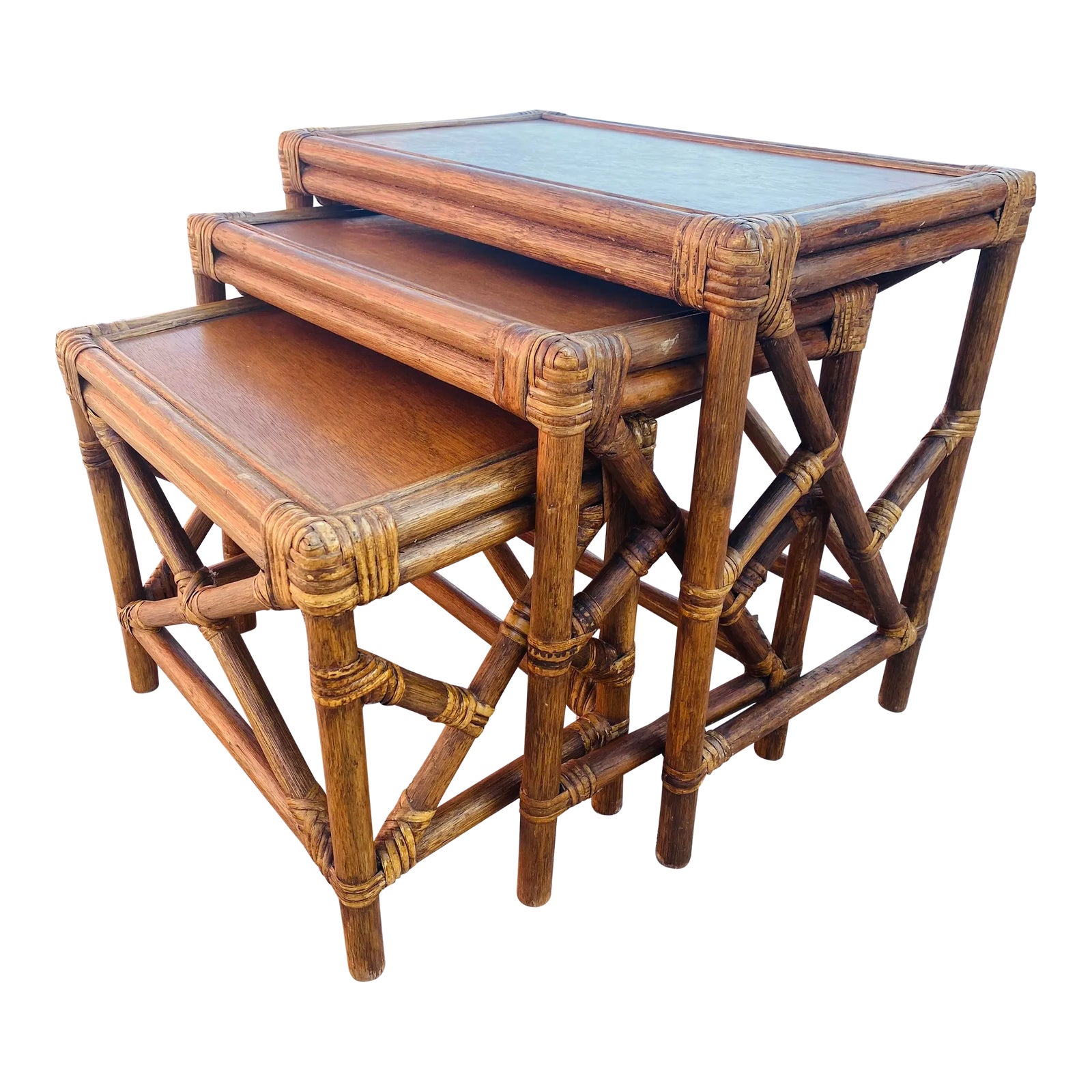 Vintage Bamboo and Walnut Nesting Tables/Set of Three. | Chairish