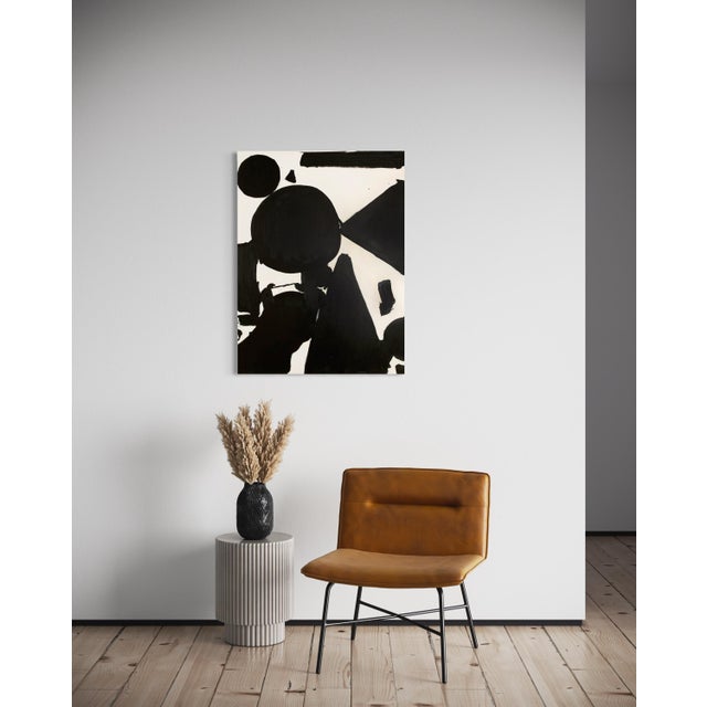 Afterparty is painted with oil on canvas and uses a vocabulary of geometric shapes that combine and create new and...