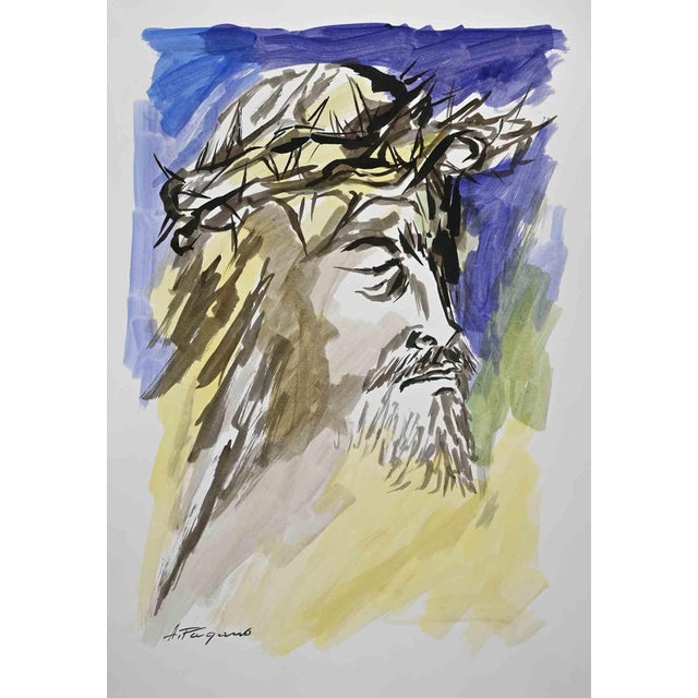 Arturo Pagano, Christ, Watercolor, 1980s For Sale
