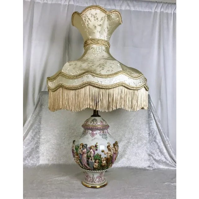 Italian Capodimonte Porcelain Lamp • Sculpted Mythological Figures • Victorian‑Style Shade For Sale - Image 12 of 12