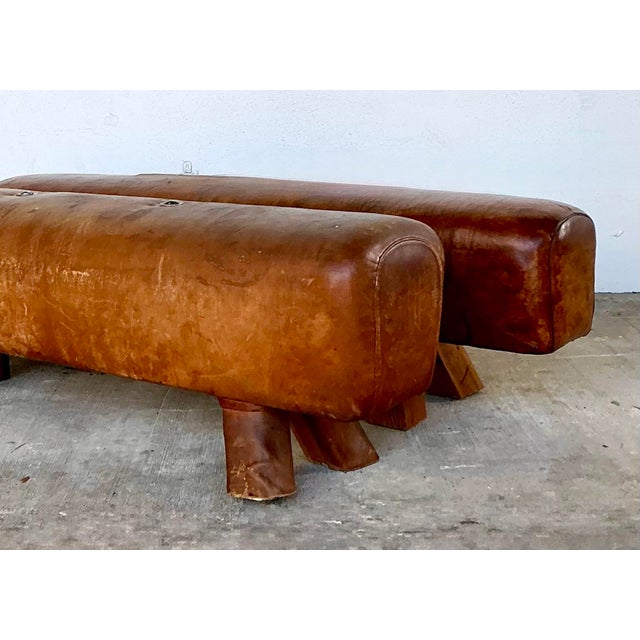 Mid-Century Modern Vintage Leather Pummel Horses - Set of 2 For Sale - Image 3 of 12