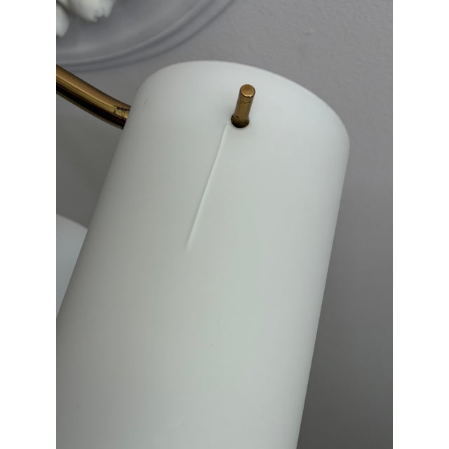Mid-Century Modern Swedish Semi Flush Mount Chandelier in Brass and Opaline Glass by Gert Nystrom for Fagerhult and Orrefors, 1960 For Sale - Image 10 of 11