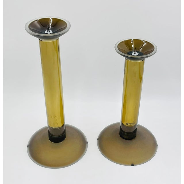 Seguso 1980s Pair of Italian Murano Glass Candle Holders by Karl Springer for Seguso, Signed For Sale - Image 4 of 15