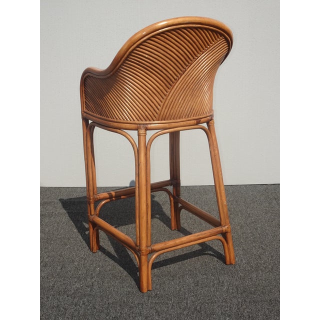 Set Four Tiki Palm Beach Style Bamboo Rattan Bar Stools W Green Cushion French Chairish