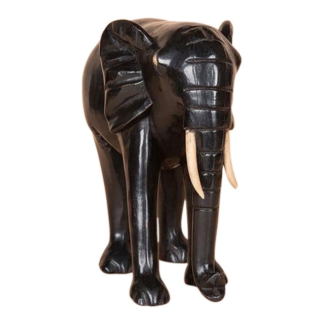 1970s Hand-carved Ebony Elephant Sculpture For Sale