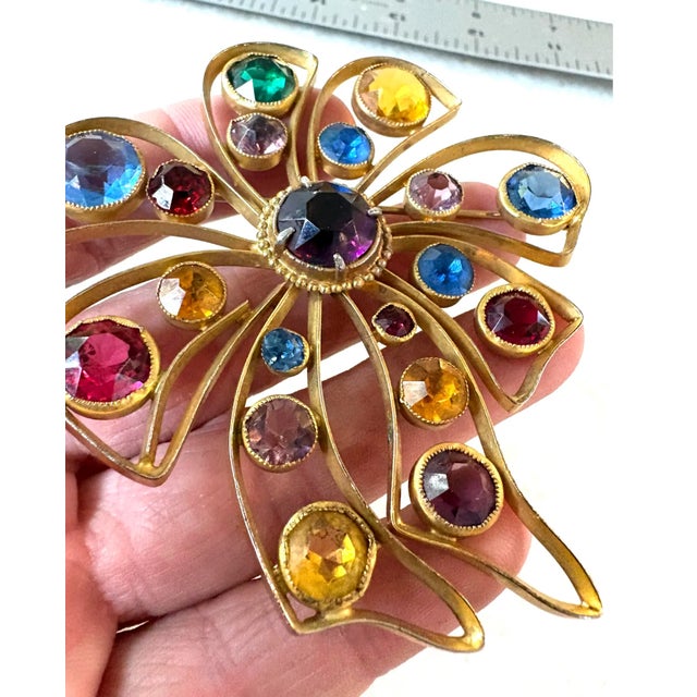 Mid 20th Century Vintage Gold Fill Rhinestone Brooch For Sale - Image 5 of 6
