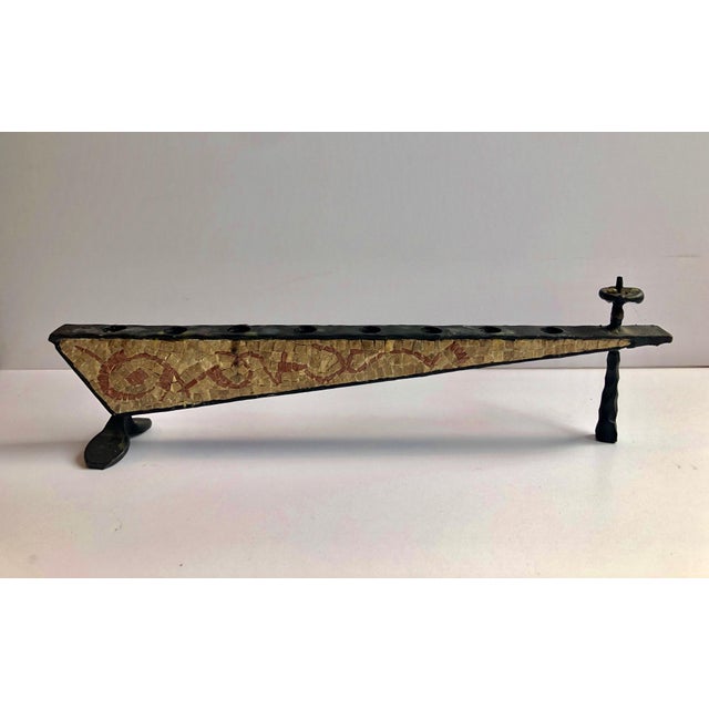 Hand Forged Iron Stone Mosaic Hanukah Menorah Candelabra David Palombo was an Israeli sculptor and painter. He was born in...