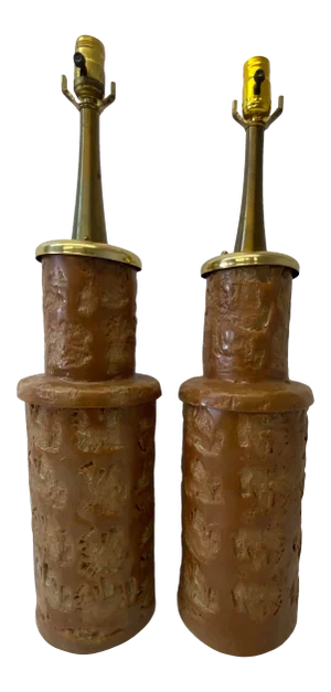 Mid 20th Century Glazed Terracotta Table Lamps C.1950 - a Pair