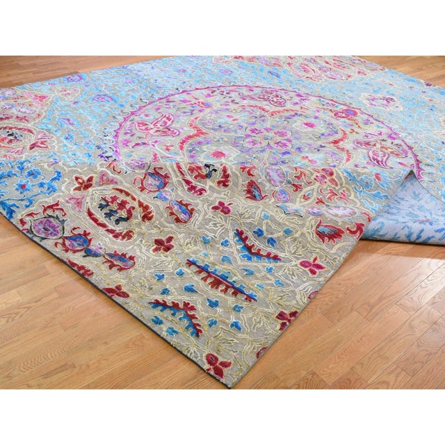 Oversized Sari Silk and Textured Wool Colorful Maharaja Hand Knotted Oriental Rug For Sale - Image 10 of 13