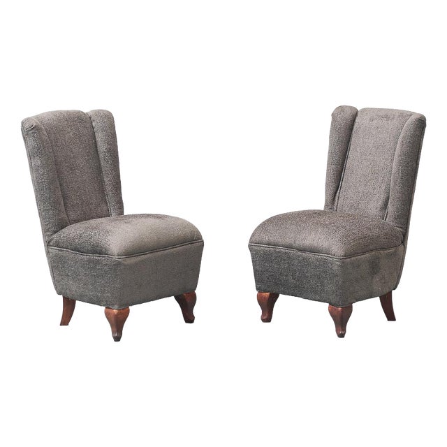 Vintage Fabric and Wooden Chairs, 1950s, Set of 2 For Sale