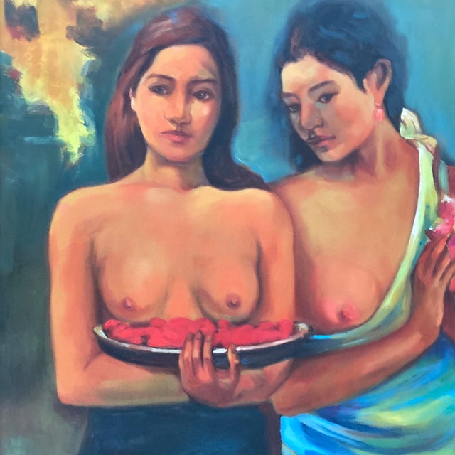 This striking, expressive oil on canvas painting is a beautiful master study reproduction of Paul Gauguin’s iconic 1899...