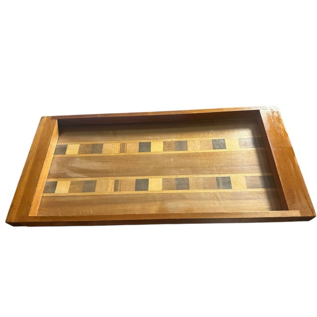 Wood 1960s Danish Modern Wood Inlay, Tile Design Acrylic Covered Base For Sale - Image 7 of 10