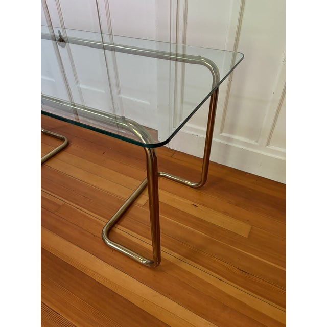 Vintage 1970s/1980s Postmodern Tubular Brass and Glass Console Table, Desk, or Small Dining Table For Sale In New York - Image 6 of 8