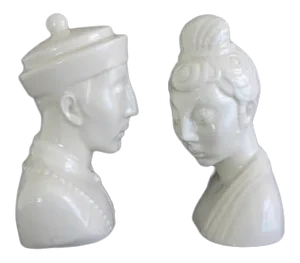 Mid-Century James Mont Style Chinoiserie Blanc De Chine Style Ceramic Busts - A Pair