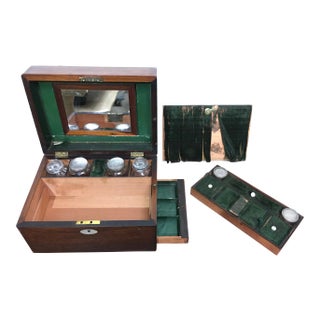 Victorian English Rosewood Gentleman’s Dressing Box With Cut Crystal Bottles & Secret Compartment, Circa 1850 For Sale