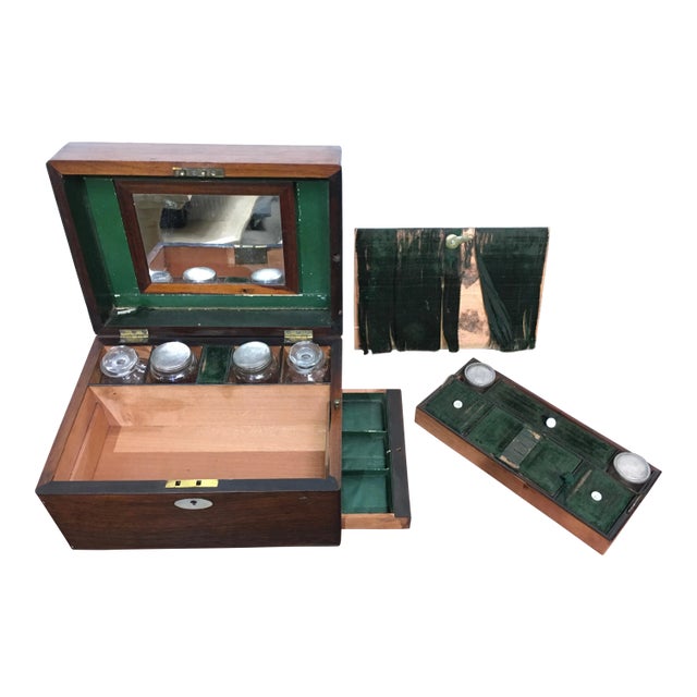 Victorian English Rosewood Gentleman’s Dressing Box With Cut Crystal Bottles & Secret Compartment, Circa 1850 For Sale