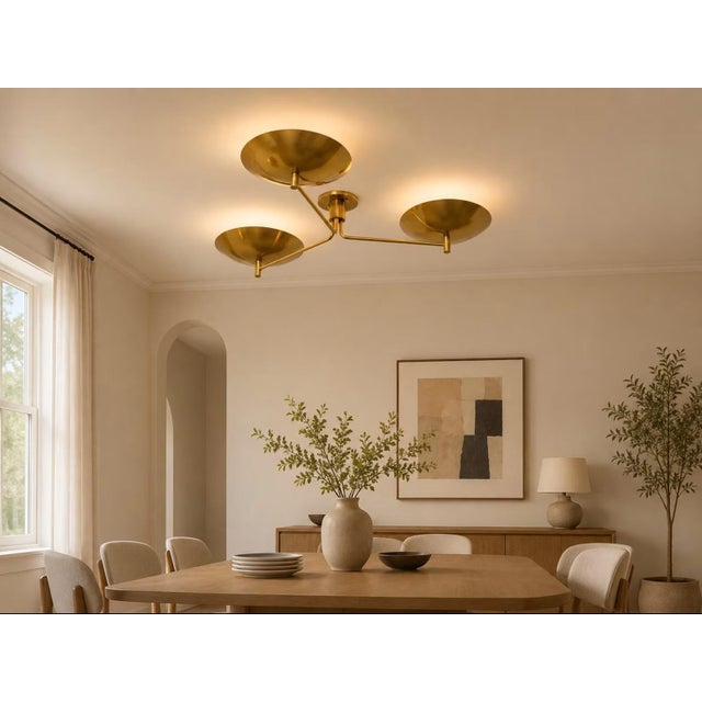 Handcrafted Solid Brass 3-Light Flush Mount Ceiling Fixture For Sale - Image 4 of 9