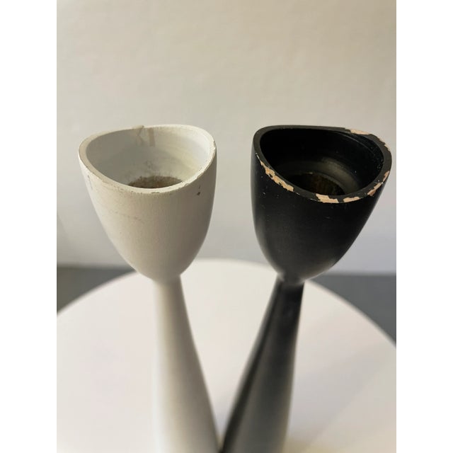 Mid-Century Modern 1960s Scandinavian Modern Turned Wood Candlestick Holders- Set of 2 For Sale - Image 3 of 9