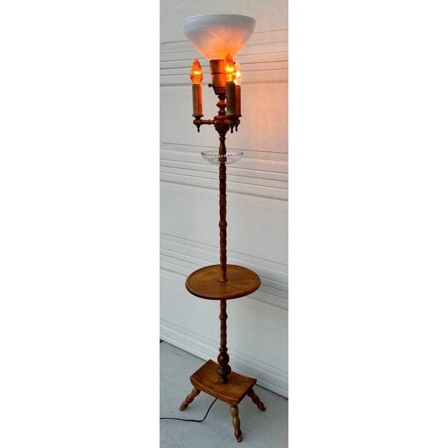 Wood Authentic Antique Maple Floor Lamp With Built-in Table & Glass Gallery Tray 61" For Sale - Image 7 of 16