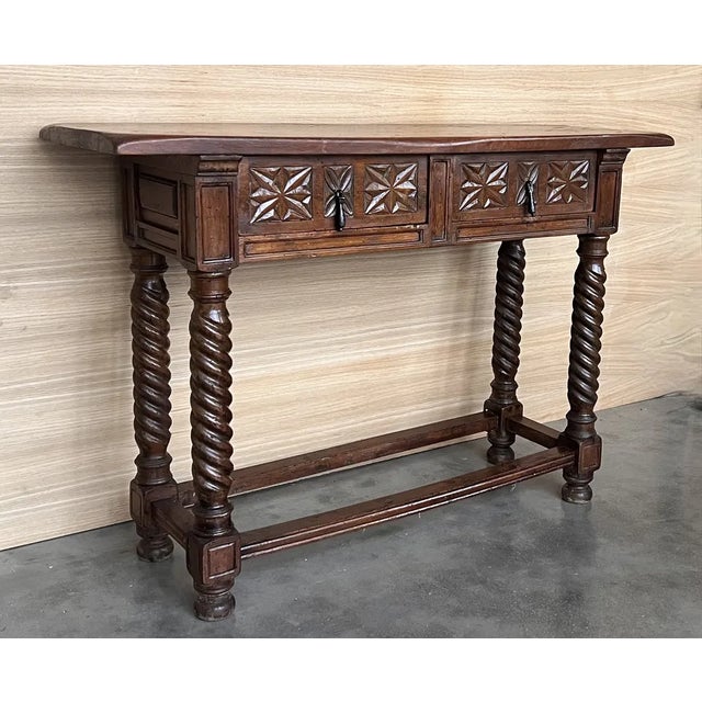 Early 20th Century Catalan Spanish Carved Walnut Console Table with Two Drawers, 1890 For Sale - Image 4 of 9