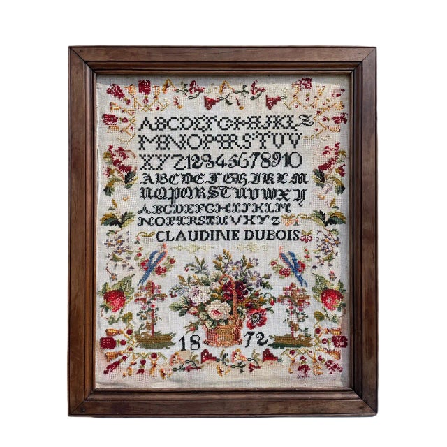 Framed Alphabet Primer Cross Stitch, 1872 For Sale