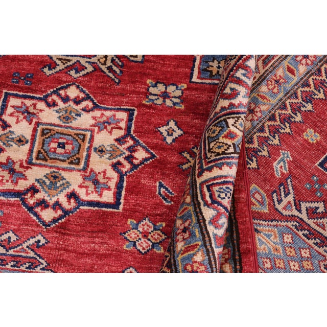 Textile Shabby Chic Super Kazak Red/Tan Wool Rug - 4'10'' X 6'7'' For Sale - Image 7 of 10