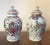 Each caddy with melon or lobed vase shape and smoke tendril scroll worked porcelain accented feet. Good condition with...