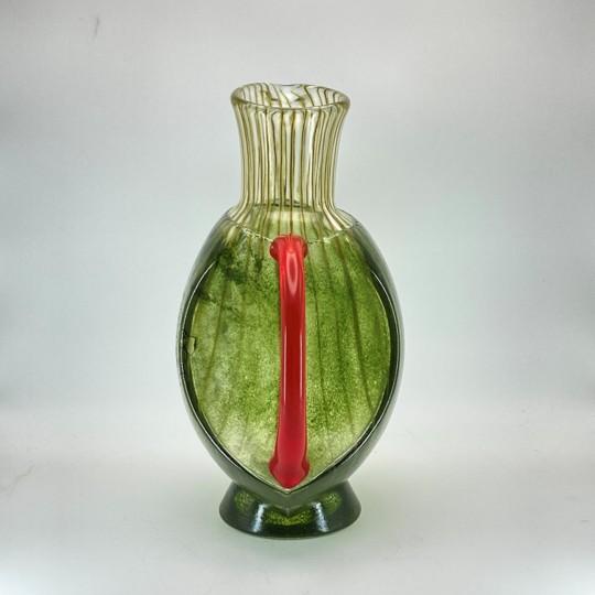 Glass Kosta Boda "Corfu" by Kjell Engman Art Glass Jug (Green With Orange Handle) Signed #7080512 For Sale - Image 7 of 18