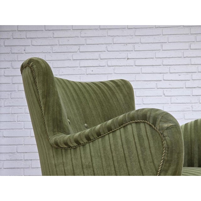 Danish Armchair in Green Furniture Velour, 1960s For Sale - Image 4 of 18