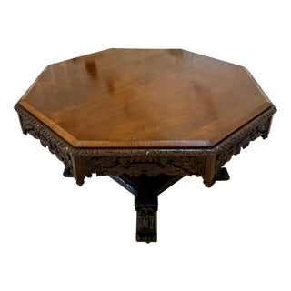 Large Antique Victorian Carved Oak Centre or Dining Table, 1860s For Sale