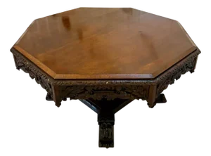 Large Antique Victorian Carved Oak Centre or Dining Table, 1860s