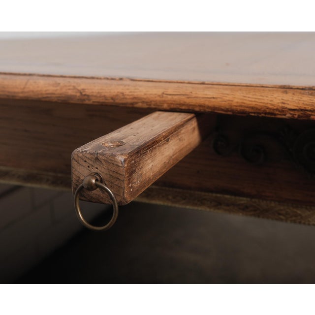 19th Century French Provincial Oak Dining Table With Carved Details and Casters For Sale In Greensboro - Image 6 of 10