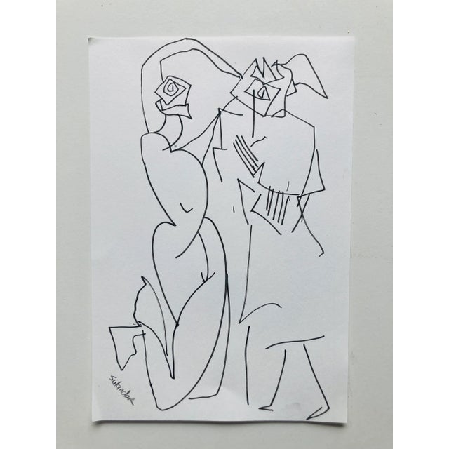 Erik Sulander Ink Drawing Original by Erik Sulander Avant Garde Composition, Signed. For Sale - Image 4 of 4