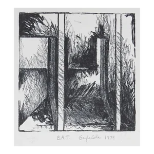 1979 Geometric Abstract Black and White Lithograph