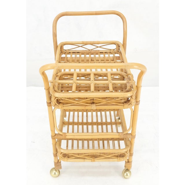 Very Fine c1950s Bent Bamboo Serving Cart on Wheels w/ Bottle Cases Holders For Sale - Image 12 of 12