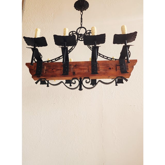 Vintage Spanish Revival Wrought Iron Chandelier For Sale In New York - Image 6 of 12