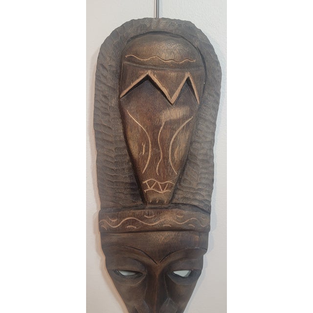 Pair of Hand Carved Wooden Tribal Face Mask Folk Art For Sale - Image 11 of 16